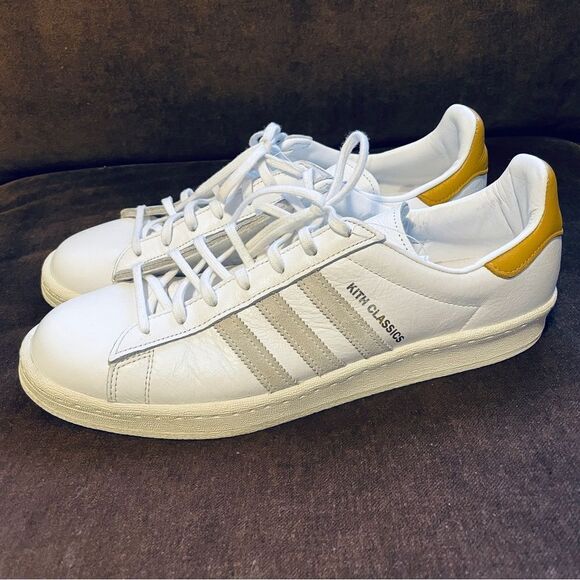 KITH Adidas Campus Leather White and Gold Sneakers mens size 12 US 46 2/3 EUR - Picture 3 of 8